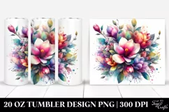 Vibrant Watercolor Abstract Magnolia Bouquet | 20 Oz Tumbler Product Image 1