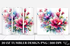 Vibrant Watercolor Abstract Magnolia Bouquet | 20 Oz Tumbler Product Image 1