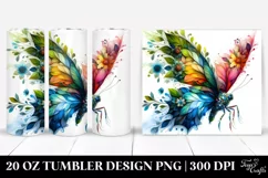 Abstract Vibrant Watercolor Butterfly Plant Leaves. 20 Oz Product Image 1