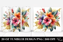 Colorful Gold Foil Hibiscus Abstract Bouquet | 20 Oz Tumbler Product Image 1