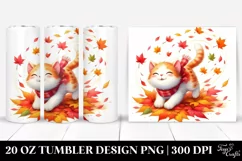 Colorful Cat Tumbling with Autumn Leaves | 20 oz Tumbler Product Image 1