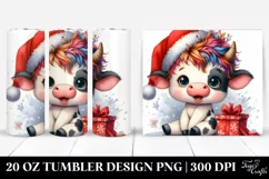 Cute Watercolor Cow with Santa Hat PNG Product Image 1