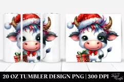 Cute Watercolor Cow with Santa Hat PNG Product Image 1