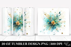 Colorful Cyan Watercolor Splash with Golden Foil | 20 Oz Product Image 1