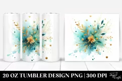 Colorful Cyan Watercolor Splash with Golden Foil | 20 Oz Product Image 1