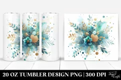 Colorful Cyan Watercolor Splash with Golden Foil | 20 Oz Product Image 1