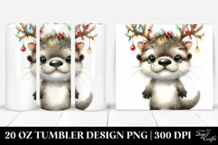 Expressive Watercolor Otter with Santa Hat PNG Product Image 1