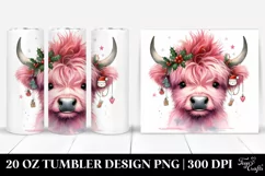 Caricature Pink Highland Cow with Christmas Decorations 20 Product Image 1