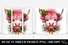 Caricature Pink Highland Cow with Christmas Decorations 20 Product Image 1