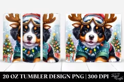 Enthusiastic Bernese Mountain Dog with Reindeer Horns PNG Product Image 1