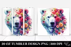 Watercolor Vibrant Polar Bear Flowers. 20 oz Tumbler Design Product Image 1