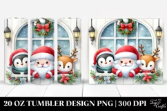 Santa with Penguin and Reindeer Peeking PNG Product Image 1