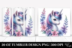Watercolor Baby Unicorn with Lobelia Frame | 20 Oz Tumbler Product Image 1