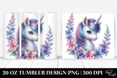 Watercolor Baby Unicorn with Lobelia Frame | 20 Oz Tumbler Product Image 1