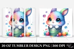 20 Oz Tumbler Sublimation | Smiling Cute Bunny in Bubbly Product Image 1