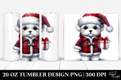 Maltese with Santa Hat and Gift Box PNG Product Image 1