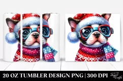 Boston Terrier with Santa Hat and Sky Goggles PNG Product Image 1