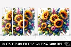 Vibrant Watercolor Drawing with Sunflowers | 20 oz Tumbler Product Image 1