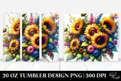 Vibrant Watercolor Drawing with Sunflowers | 20 oz Tumbler Product Image 1