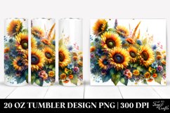 Vibrant Watercolor Drawing with Sunflowers | 20 oz Tumbler Product Image 1