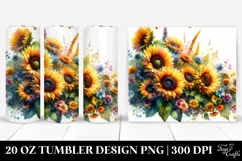 Vibrant Watercolor Drawing with Sunflowers | 20 oz Tumbler Product Image 1