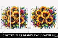 Vibrant Watercolor Drawing with Sunflowers | 20 oz Tumbler Product Image 1