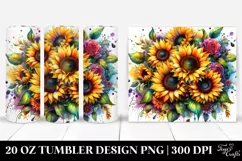 Vibrant Watercolor Drawing with Sunflowers | 20 oz Tumbler Product Image 1