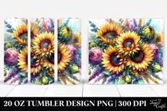 Vibrant Watercolor Drawing with Sunflowers | 20 oz Tumbler Product Image 1