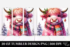 Pink Highland Cow Winter Party Clipart Product Image 1