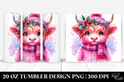 Pink Highland Cow Winter Party Clipart Product Image 1