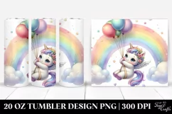 Cute Baby Unicorn Swinging from Rainbow Watercolor Tumbler | Product Image 1