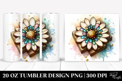 20 Oz Tumbler Sublimation | Wooden Stained Daisy Golden Product Image 1