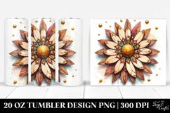 20 Oz Tumbler Sublimation | Wooden Stained Daisy Golden Product Image 1