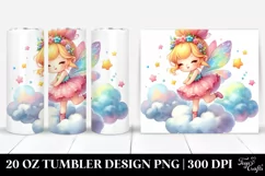 Cute Fairy Bouncing Cloud Puff Watercolor Tumbler | 20 Oz Product Image 1
