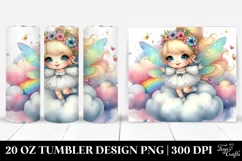 Cute Fairy Bouncing Cloud Puff Watercolor Tumbler | 20 Oz Product Image 1