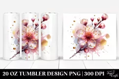 20 Oz Tumbler Sublimation | Cherry Blossom Golden Splash Product Image 1