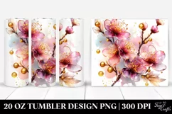 20 Oz Tumbler Sublimation | Cherry Blossom Golden Splash Product Image 1