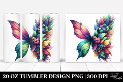 Vibrant Watercolor Butterfly with Flowers. 20 oz Tumbler Product Image 1