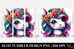Cute Unicorn with Floral Wreath, Transparent 20 Oz Tumbler Product Image 1
