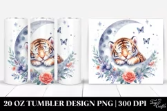 Colorful Baby Tiger Sleeping on Moon | 20 oz Tumbler Product Image 1