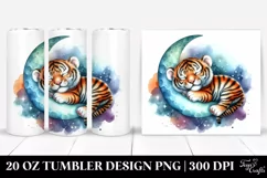 Colorful Baby Tiger Sleeping on Moon | 20 oz Tumbler Product Image 1