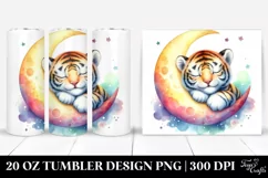 Colorful Baby Tiger Sleeping on Moon | 20 oz Tumbler Product Image 1