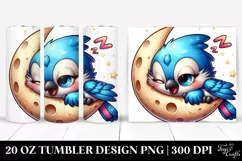 Colorful Baby Blue Jay Napping on Moon | 20 oz Tumbler Product Image 1