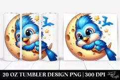 Colorful Baby Blue Jay Napping on Moon | 20 oz Tumbler Product Image 1