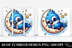Colorful Baby Blue Jay Napping on Moon | 20 oz Tumbler Product Image 1