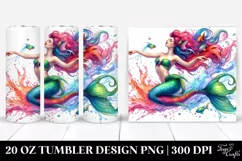 Jumping Mermaid Watercolor Drawing | 20 oz Tumbler Product Image 1