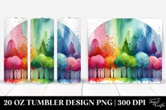 Colorful Watercolor Vibrant Rainbow Trees | 20 oz Tumbler Product Image 1