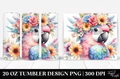 Cartoon-Style Watercolor Macaw Flower Crown | 20 oz Tumbler Product Image 1