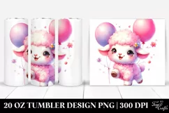 20 Oz Tumbler Sublimation | Cute Smiling Baby Lamb Balloons Product Image 1