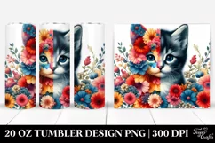 Retro Watercolor Vibrant Kitten with Flowers. 20 oz Tumbler Product Image 1